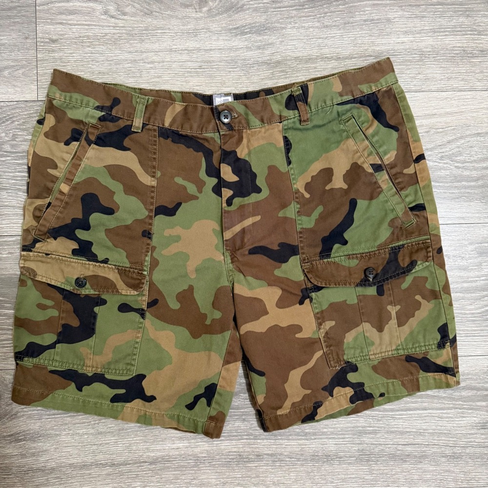 JCP‎ Mens Woodland Camo Cargo Shorts Size 38 Green Brown 100% Cotton Tactical